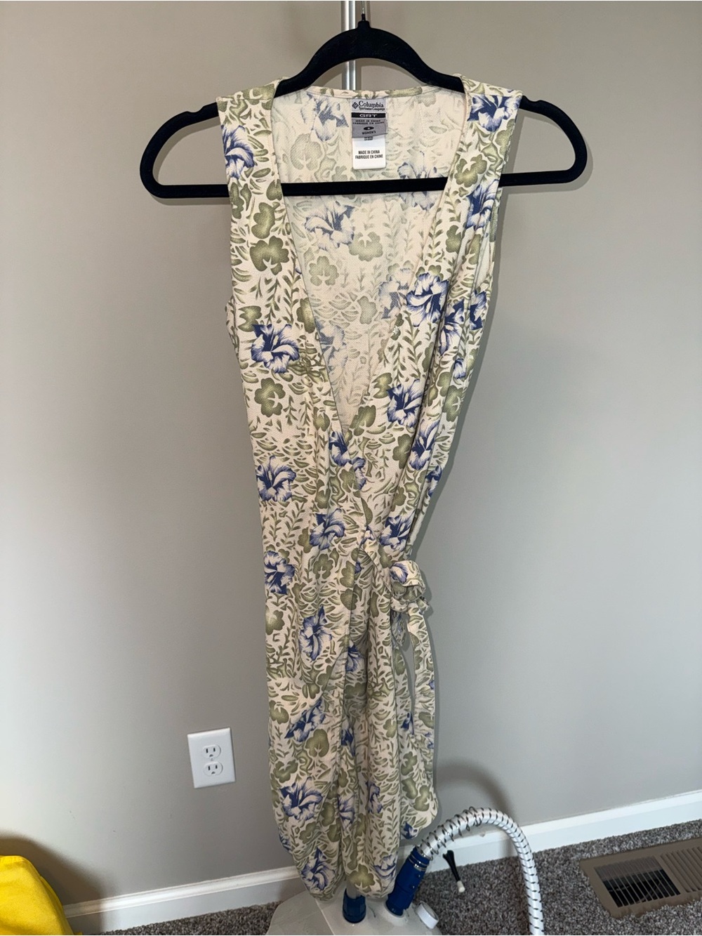 Vintage Silk Cotton Blend Columbia GRT Floral Wrap Midi Dress Size Small